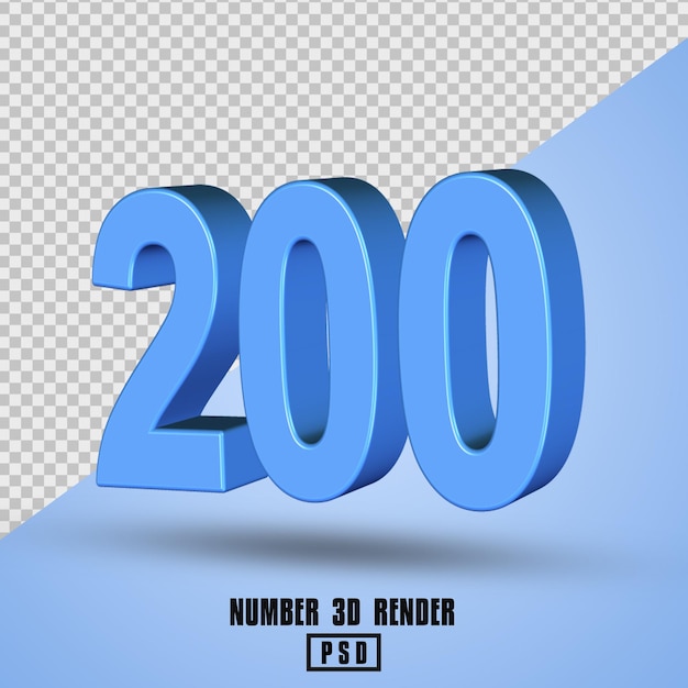 PSD 3d render número 200 color azul claro