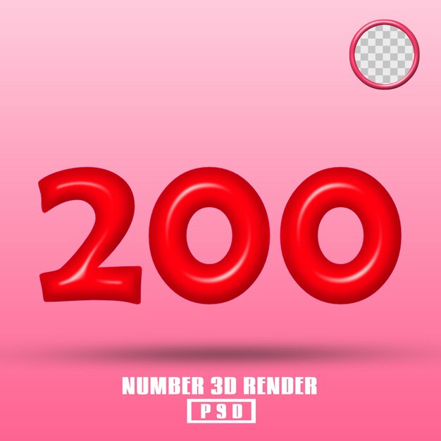 3D render número 200 color rojo