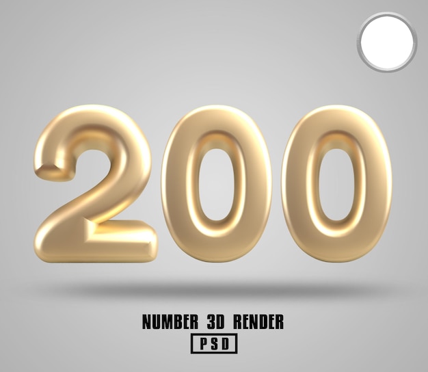 3d render número 200 estilo dorado