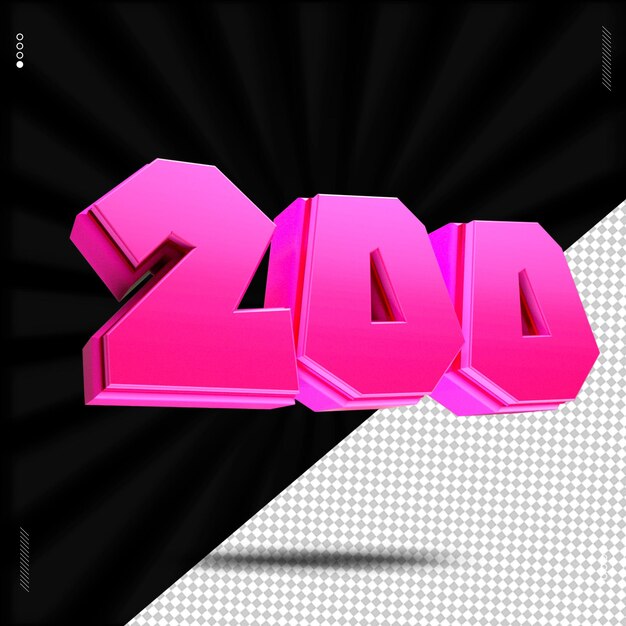 3d render número 200 fuente rosa