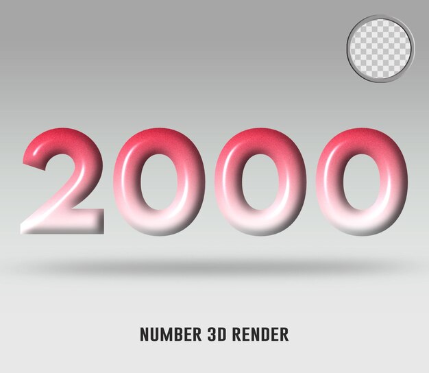 3D render número 2000 rojo degradado de color blanco