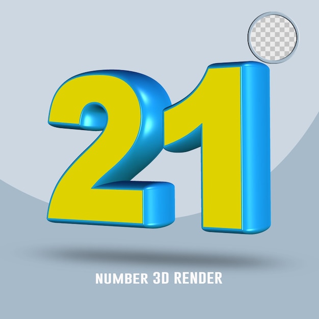 3D render número 21 amarelo claro cor azul