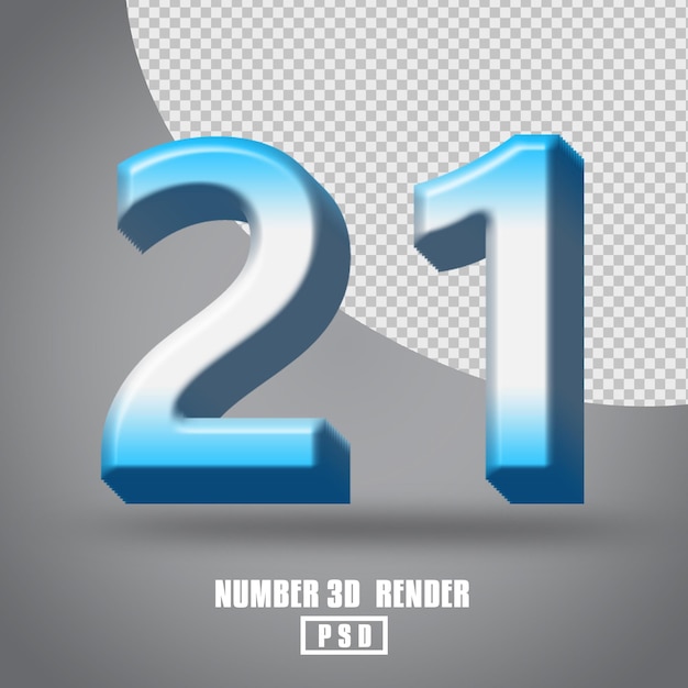 3D render número 21 degradado azul blanco