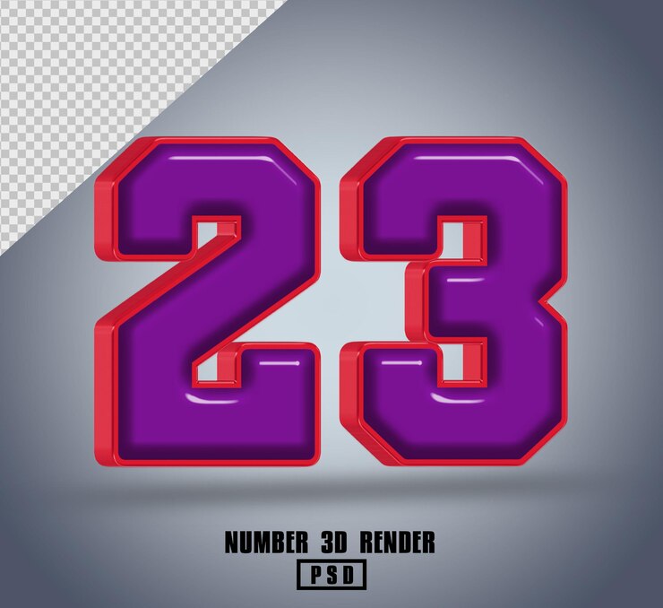 PSD 3d render número 23 color rojo púrpura brillante