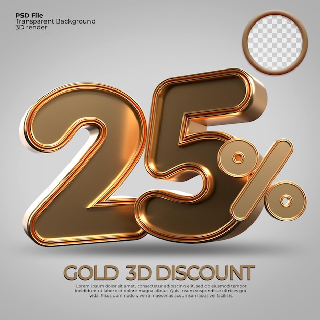 3d render número 25 porcentaje estilo oro