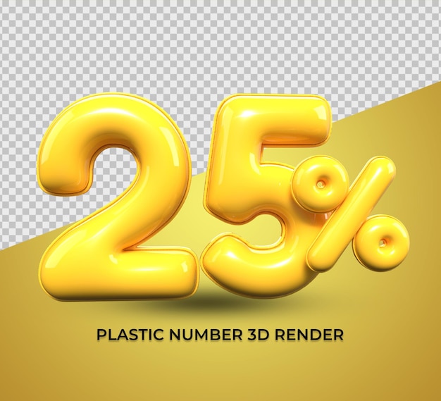 3D render número 25 porcentaje de plástico amarillo en venta descuento, progreso