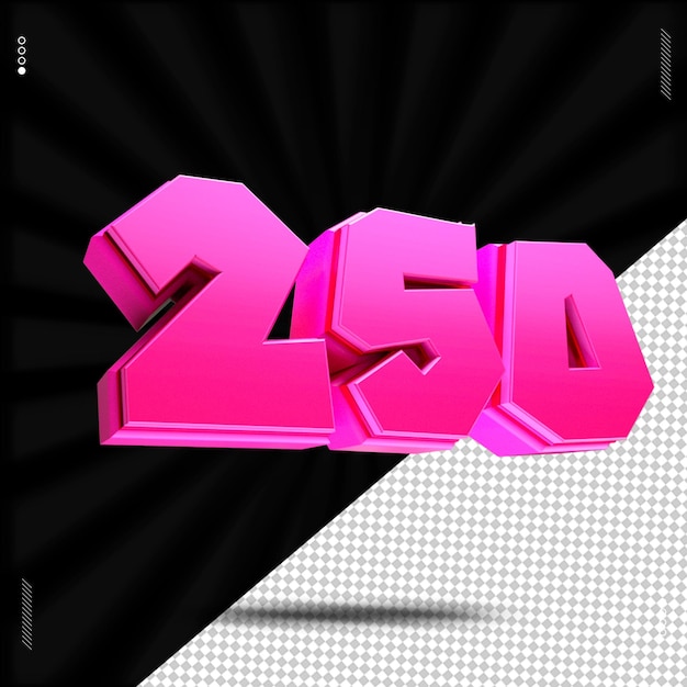 3d render número 250 fuente rosa
