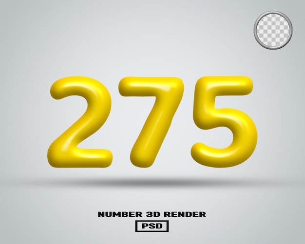 3D render número 275 color amarillo brillante