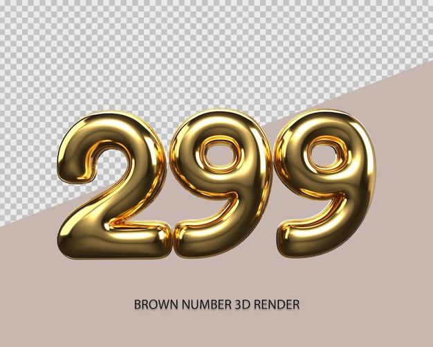 3D Render número 299 estilo dorado transparente para precio, número de conteo