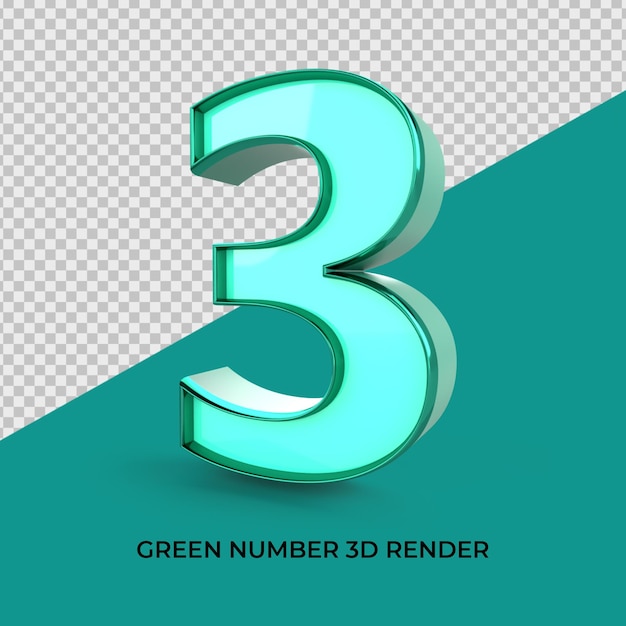 3d render número 3 cor verde