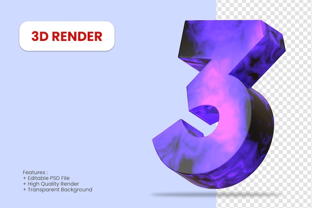 3d render número 3 con textura abstracta aislado