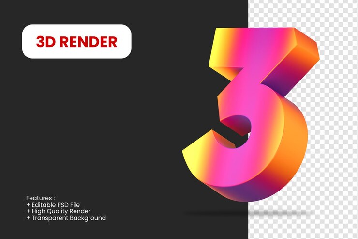 PSD 3d render número 3 con textura abstracta aislado