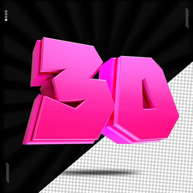 3d render número 30 fuente rosa