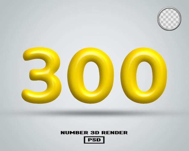 3D render número 300 color amarillo brillante