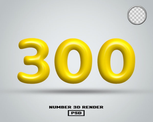 PSD 3d render número 300 color amarillo brillante