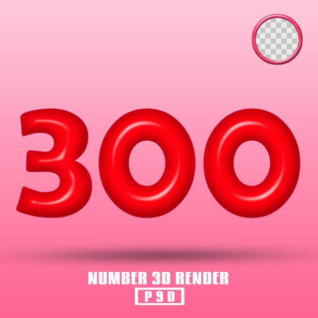 3D render número 300 color rojo