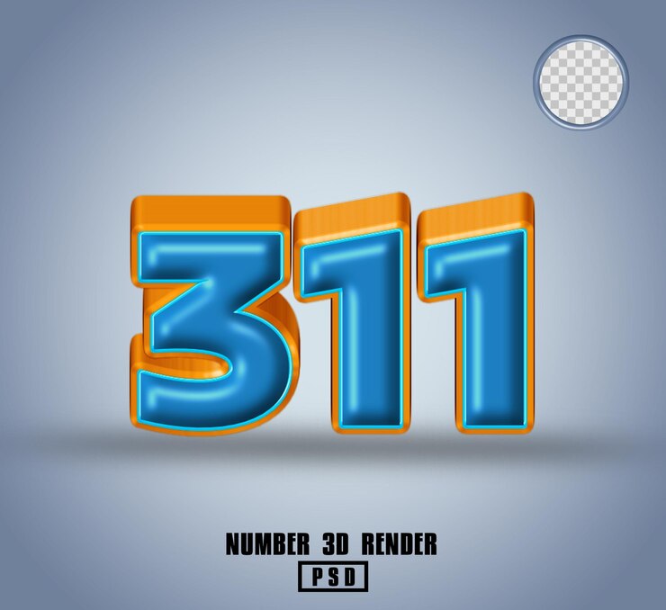 PSD 3d render número 311 azul y línea color naranja brillante