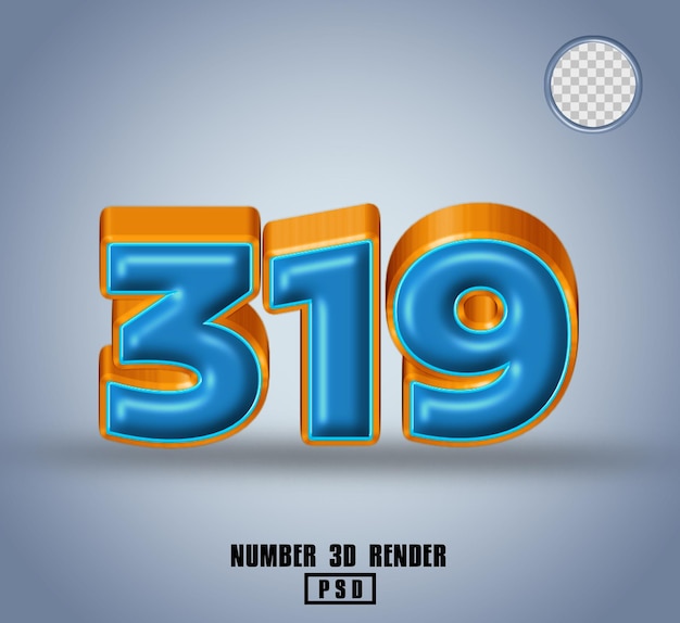 3D render número 319 azul y línea color naranja brillante