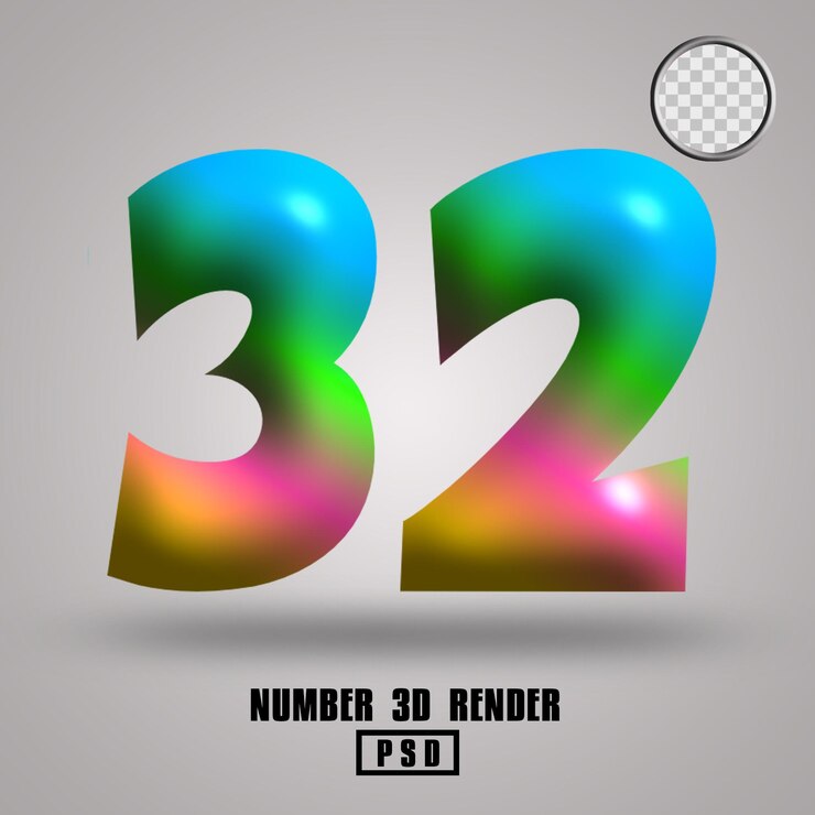 PSD 3d render número 32 color chicle