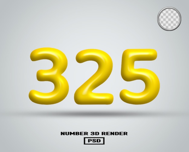 3D render número 325 color amarillo brillante