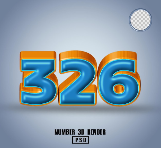 3d render número 326 azul y línea color naranja brillante