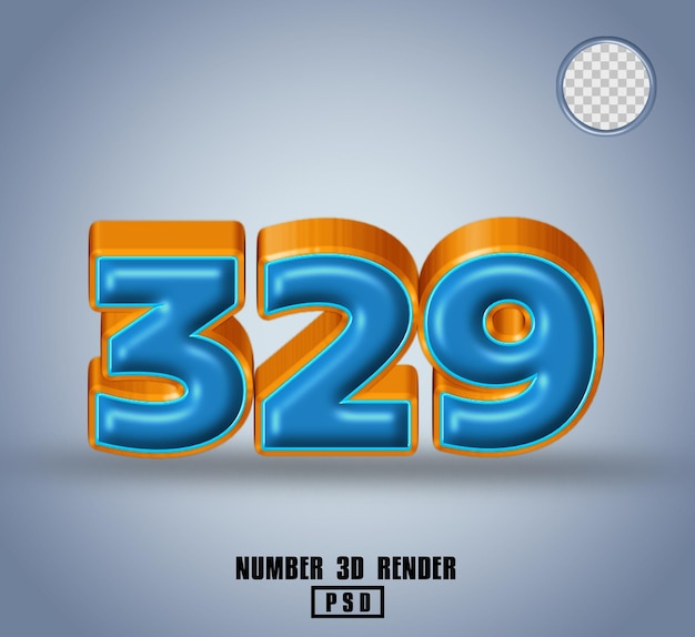 PSD 3d render número 329 azul y línea color naranja brillante