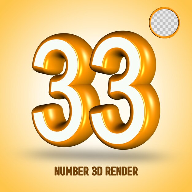 PSD 3d render número 33 oro blanco