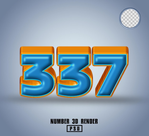 3D render número 337 azul y línea color naranja brillante