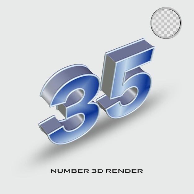 3D render número 35 color degradado plateado y azul