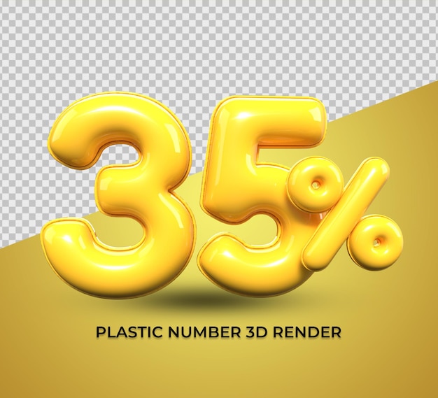 3d render número 35 porcentaje de plástico amarillo en venta descuento, progreso