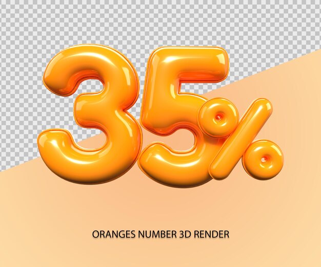 3D render número 35 porcentaje plástico de descuento de color naranja