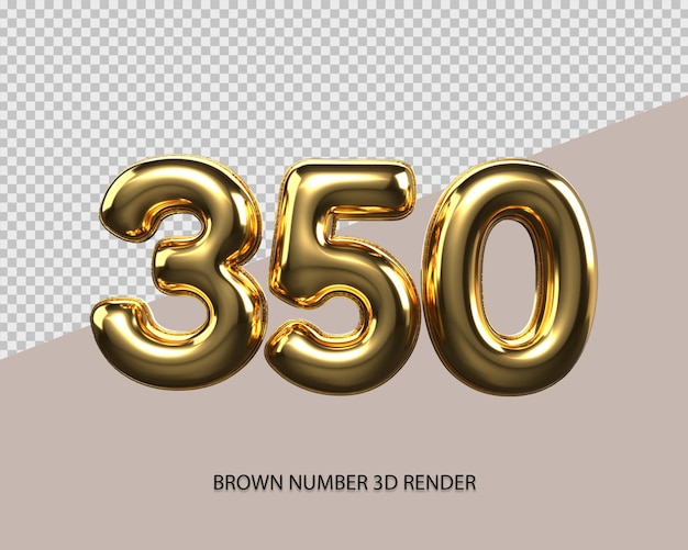 3D Render número 350 estilo dorado transparente para precio, número de conteo