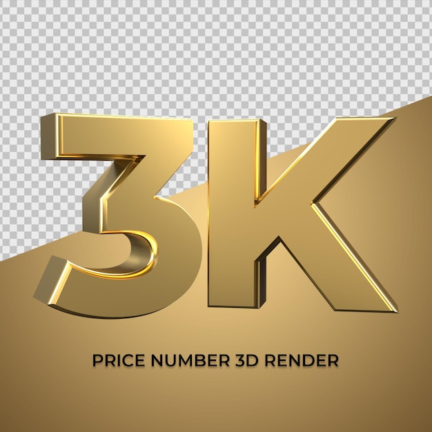 PSD 3d render número 3k estilo de ouro