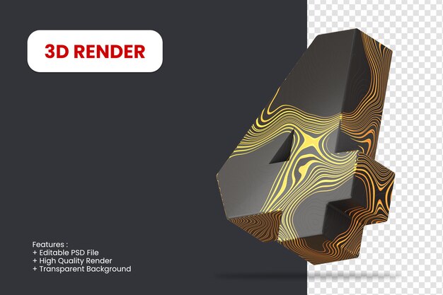 3d render número 4 com textura abstrata isolada