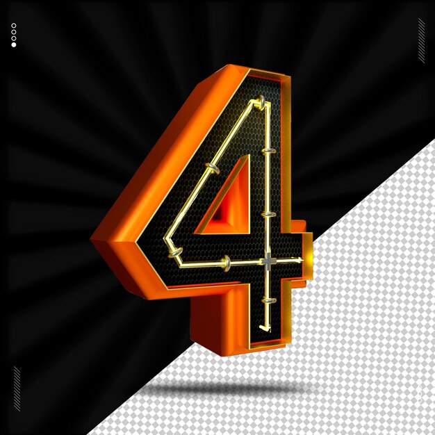 3d render número 4 fuente neón