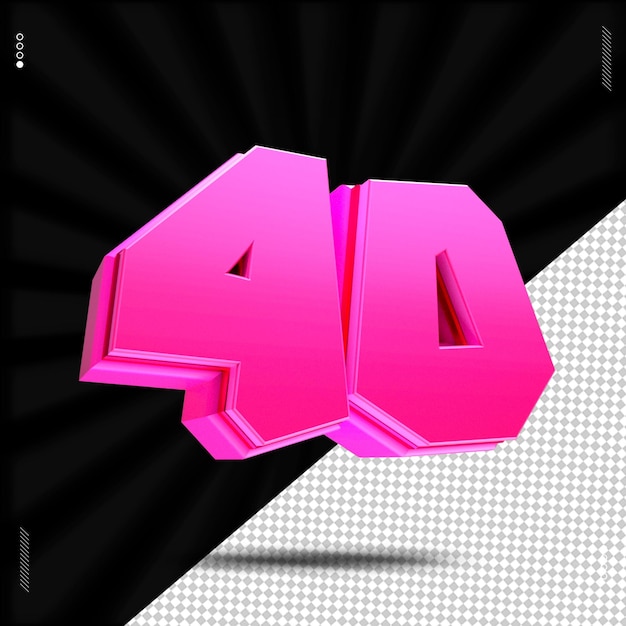 3d render número 40 fuente rosa