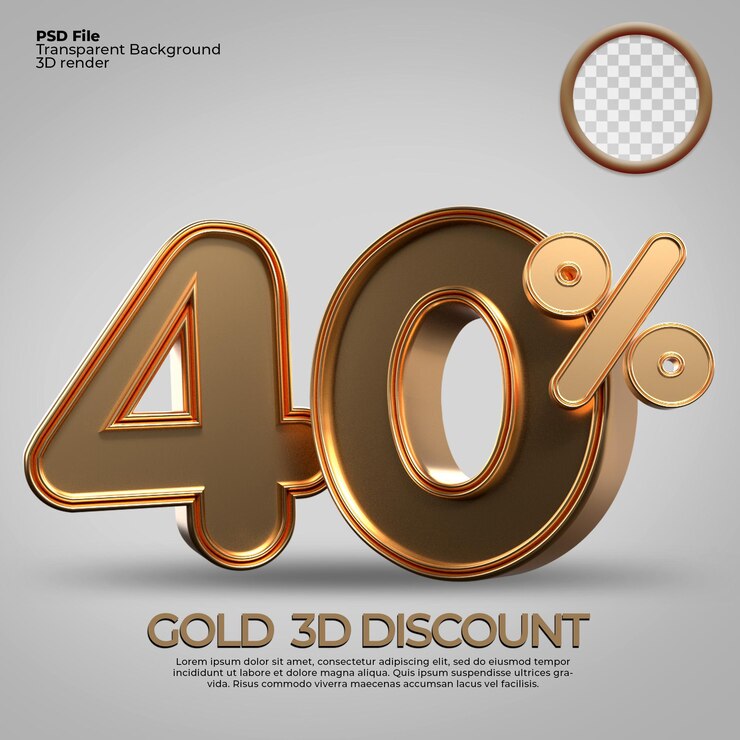 PSD 3d render número 40 porcentaje estilo oro