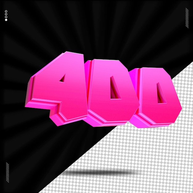 3d render número 400 fuente rosa