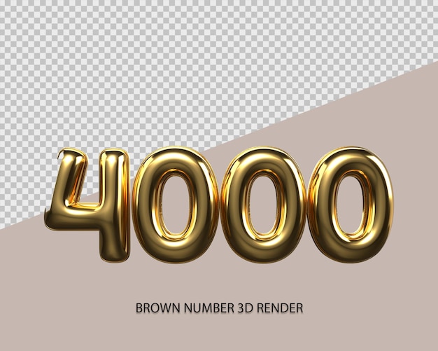 PSD 3d render número 4000 estilo dorado transparente para precio, número de conteo