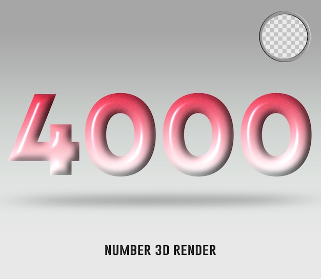 3D render número 4000 rojo degradado de color blanco