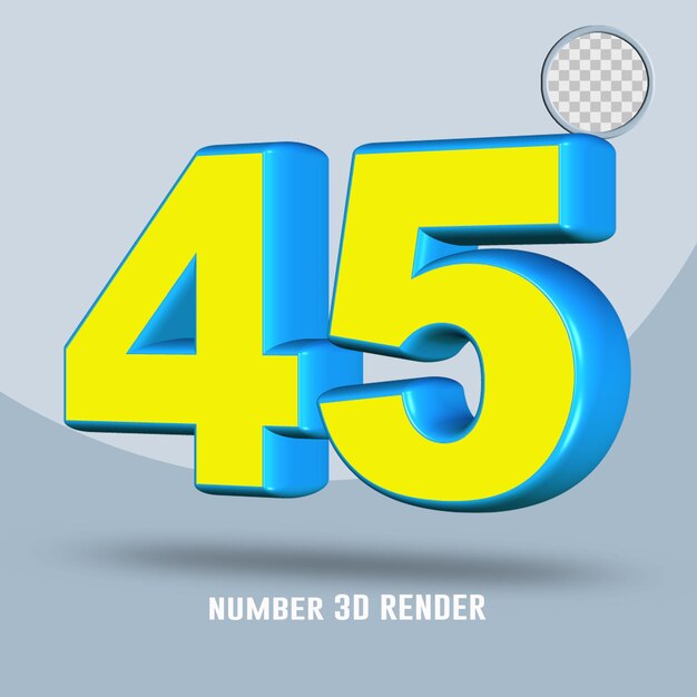 3D render número 45 amarelo claro cor azul