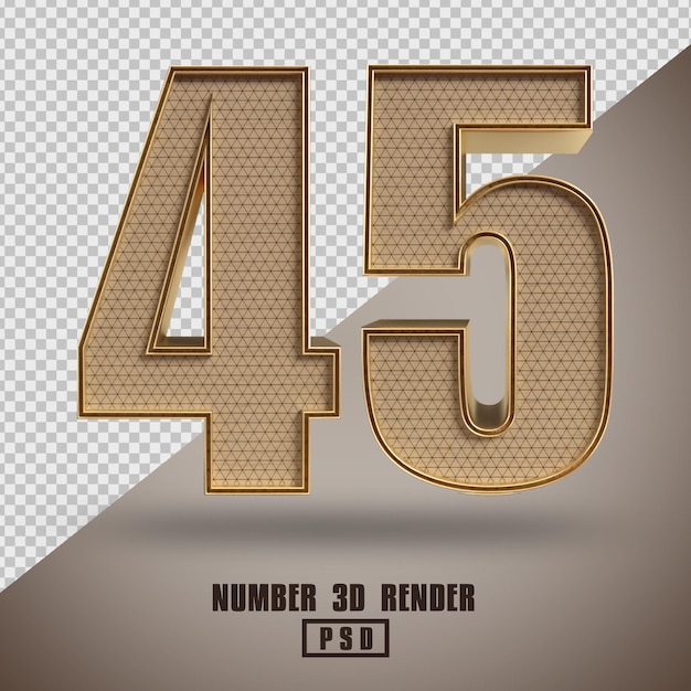 3d render número 45 estilo madera y oro