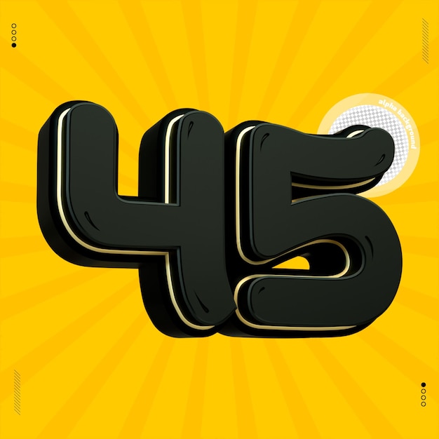 3d render número 45 fuente negro japonés