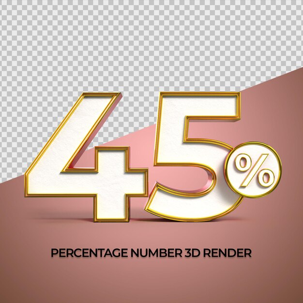 3D Render número 45 porcentaje oro rojo colores