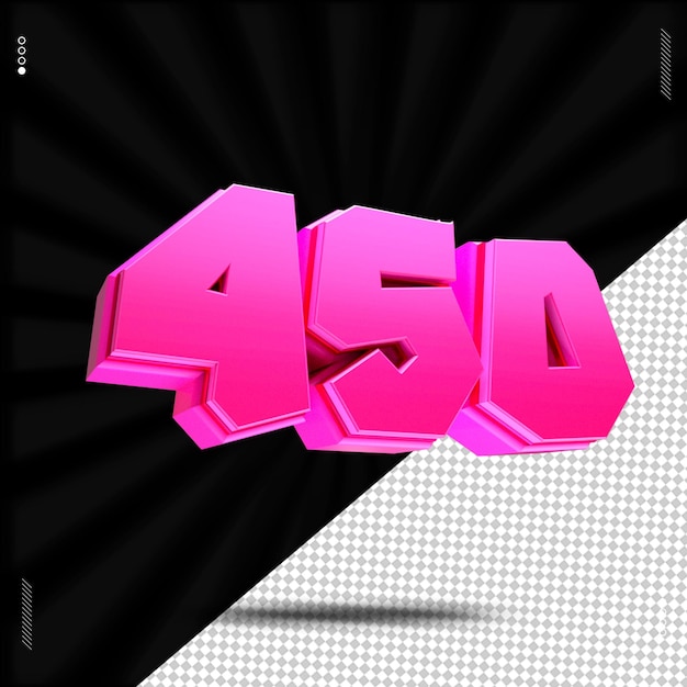 PSD 3d render número 450 fuente rosa