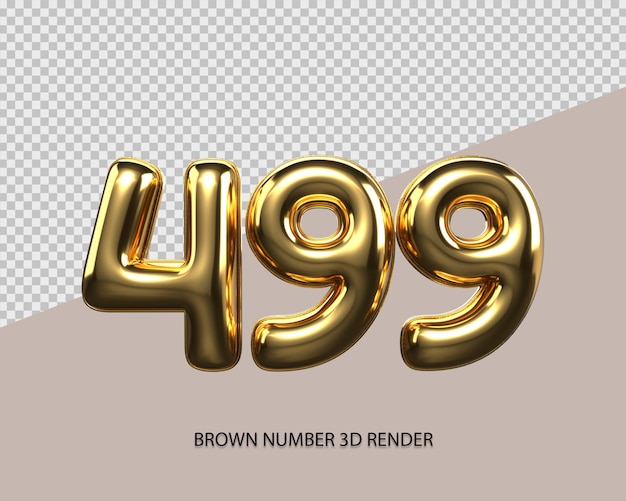 3D Render número 499 estilo de ouro transparente para preço, número de contagem