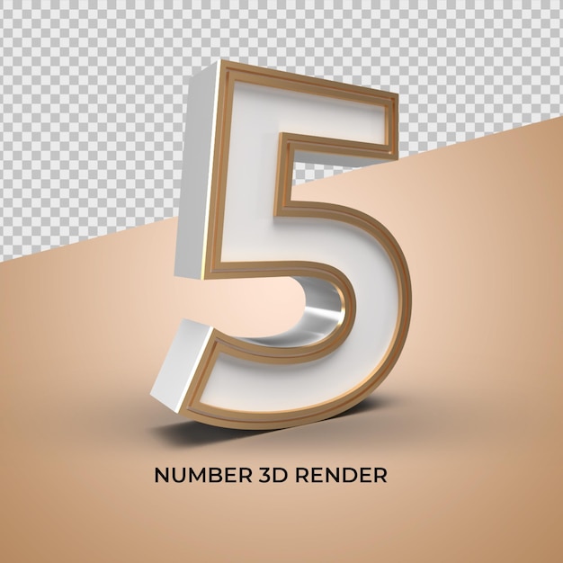 3D Render Numero 5 bianco e oro sconto vendita