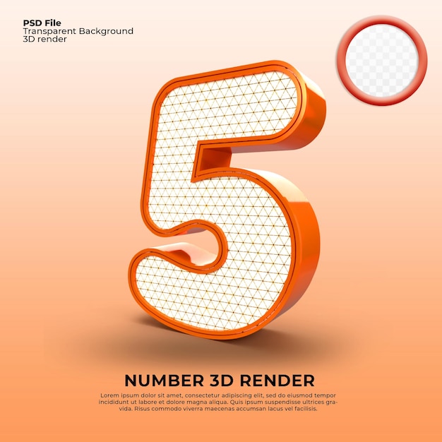 3D render número 5 color naranja de lujo