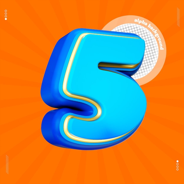 3d render número 5 fuente azul