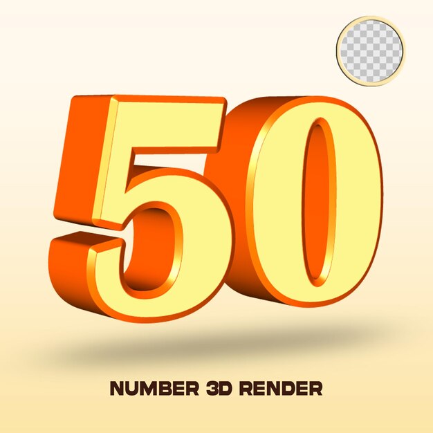 3d render número 50 color amarillo naranja claro